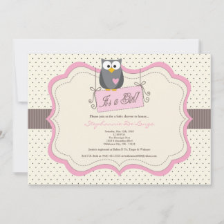 5x7 Roze Hoot Owl Woodland Baby shower Invitation Kaart