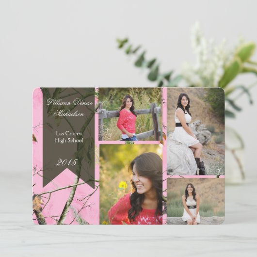 5x7 Roze Hunters Camo Camoufla Hogere Aankondiging (Staand voorkant)