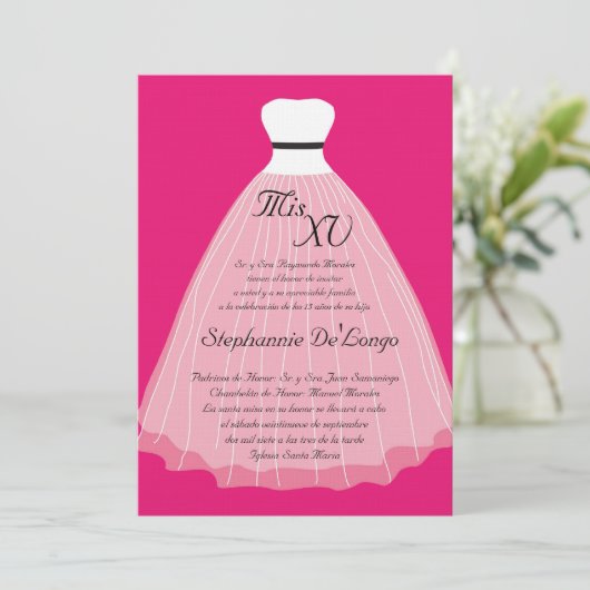 5x7 roze jurk Quinceanera Verjaardag Uitnodiging (Staand voorkant)
