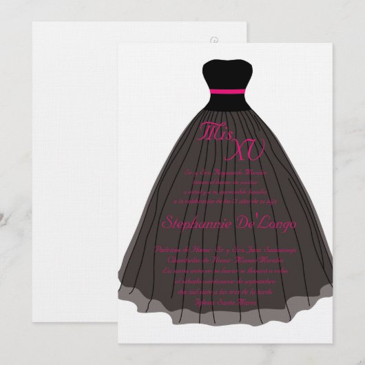 5x7 roze jurk Quinceanera Verjaardag Uitnodiging (Voorkant / Achterkant)