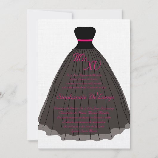 5x7 roze jurk Quinceanera Verjaardag Uitnodiging (Voorkant)