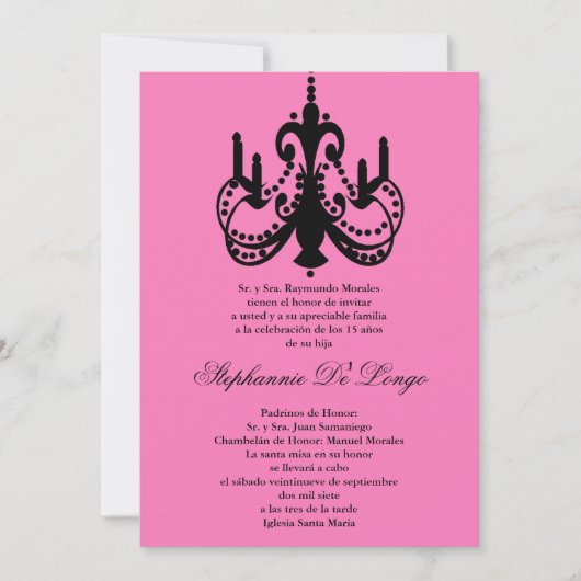 5x7 Roze Kroonluchter Quinceanera Party Uitnodigin Kaart (Voorkant)