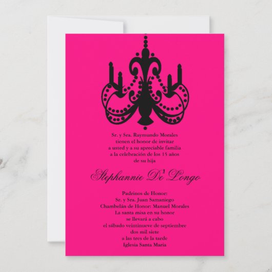 5x7 Roze Kroonluchter Quinceanera Party Uitnodigin Kaart (Voorkant)