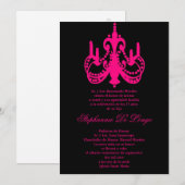 5x7 Roze Kroonluchter Quinceanera Party Uitnodigin Kaart (Voorkant / Achterkant)