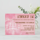 5x7 Roze Kroonluchter Sweet 16 Verjaardag Uitnodig Kaart (Staand voorkant)