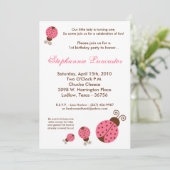 5x7 Roze lente-juffrouw Bug Birthday Party Uitnodi Kaart (Staand voorkant)