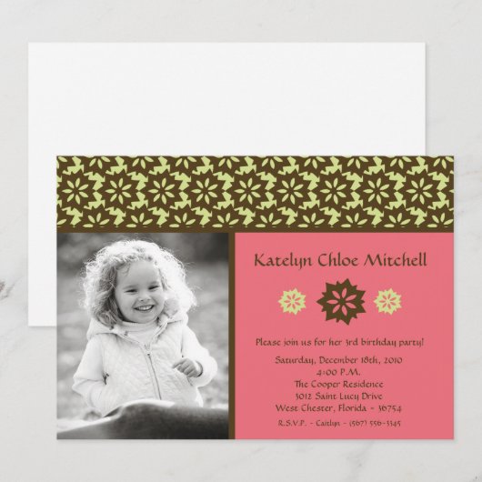 5x7 Roze Limoen Dama Foto van Birthday Party Invit Kaart (Voorkant / Achterkant)