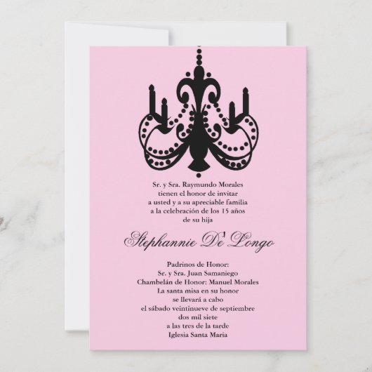 5x7 Roze Luchters Quinceanera Party Invitation Kaart (Voorkant)