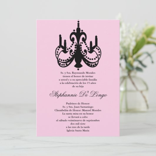 5x7 Roze Luchters Quinceanera Party Invitation Kaart (Staand voorkant)