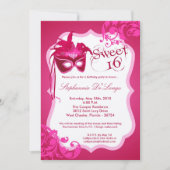 5x7 Roze Masquerade Masker 16 Verjaardag Uitnodigi Kaart (Voorkant)