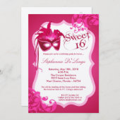 5x7 Roze Masquerade Masker 16 Verjaardag Uitnodigi Kaart (Voorkant / Achterkant)