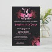 5x7 Roze Masquerade Sweet 16 Verjaardag Uitnodigin Kaart (Staand voorkant)