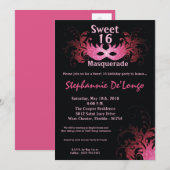 5x7 Roze Masquerade Sweet 16 Verjaardag Uitnodigin Kaart (Voorkant / Achterkant)
