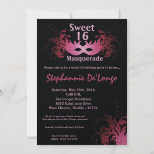 5x7 Roze Masquerade Sweet 16 Verjaardag Uitnodigin Kaart