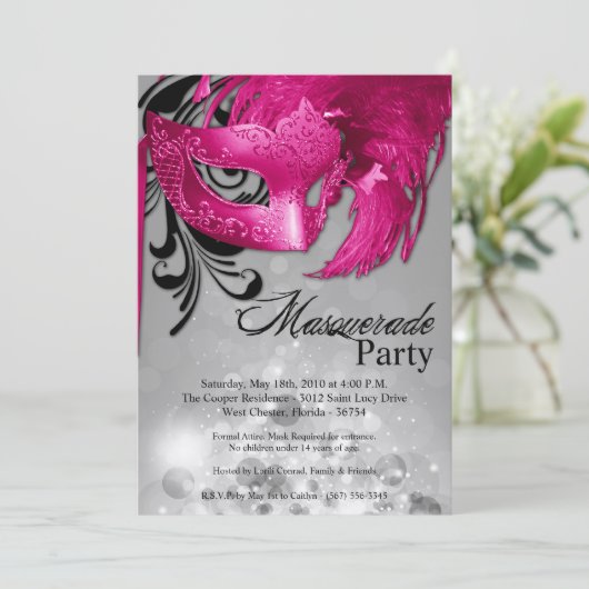 5x7 Roze Masquerade Sweet 16 Verjaardag Uitnodigin Kaart (Staand voorkant)