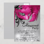 5x7 Roze Masquerade Sweet 16 Verjaardag Uitnodigin Kaart (Voorkant / Achterkant)
