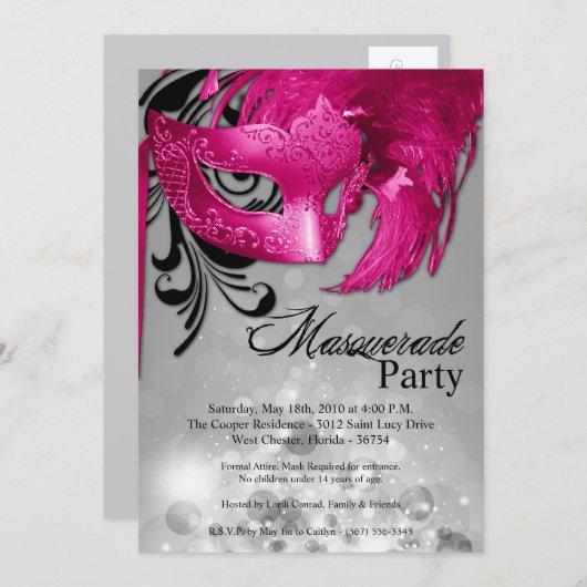 5x7 Roze Masquerade Sweet 16 Verjaardag Uitnodigin Kaart (Voorkant / Achterkant)