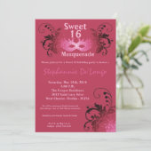 5x7 Roze Masquerade Sweet 16 Verjaardag Uitnodigin Kaart (Staand voorkant)