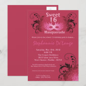 5x7 Roze Masquerade Sweet 16 Verjaardag Uitnodigin Kaart (Voorkant / Achterkant)