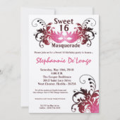 5x7 Roze Masquerade Sweet 16 Verjaardag Uitnodigin Kaart (Voorkant)