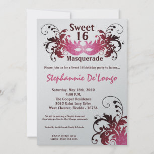 5x7 Roze Masquerade Sweet 16 Verjaardag Uitnodigin Kaart
