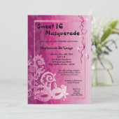 5x7 Roze Masquerade Sweet 16 Verjaardag Uitnodigin Kaart (Staand voorkant)