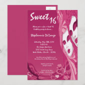 5x7 Roze Masquerade Sweet 16 Verjaardag Uitnodigin Kaart (Voorkant / Achterkant)
