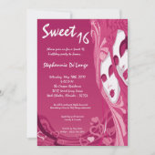 5x7 Roze Masquerade Sweet 16 Verjaardag Uitnodigin Kaart (Voorkant)