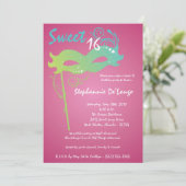 5x7 Roze Masquerade Sweet 16 Verjaardag Uitnodigin Kaart (Staand voorkant)