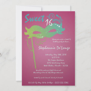 5x7 Roze Masquerade Sweet 16 Verjaardag Uitnodigin Kaart