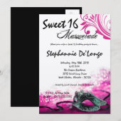 5x7 Roze Masquerade Sweet 16 Verjaardag Uitnodigin Kaart (Voorkant / Achterkant)