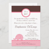 5x7 Roze Meisje Elephant Baby shower Uitnodiging (Voorkant / Achterkant)
