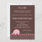 5x7 Roze Meisje Elephant Baby shower Uitnodiging (Voorkant)