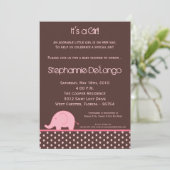 5x7 Roze Meisje Elephant Baby shower Uitnodiging (Staand voorkant)