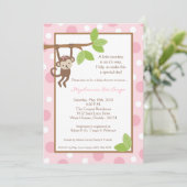 5x7 Roze Meisje Monkey Oerwoud Baby shower Uitnodi Kaart (Staand voorkant)