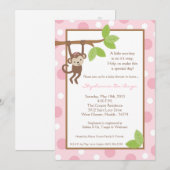 5x7 Roze Meisje Monkey Oerwoud Baby shower Uitnodi Kaart (Voorkant / Achterkant)