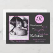 5x7 Roze Monogram Initiaal Foto Aankondiging Geboo (Voorkant / Achterkant)