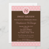 5x7 Roze Monogram Polka Dot 16 Verjaardag Uitnodig Kaart (Voorkant / Achterkant)