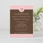 5x7 Roze Monogram Polka Dot Verjaardag Uitnodiging (Staand voorkant)