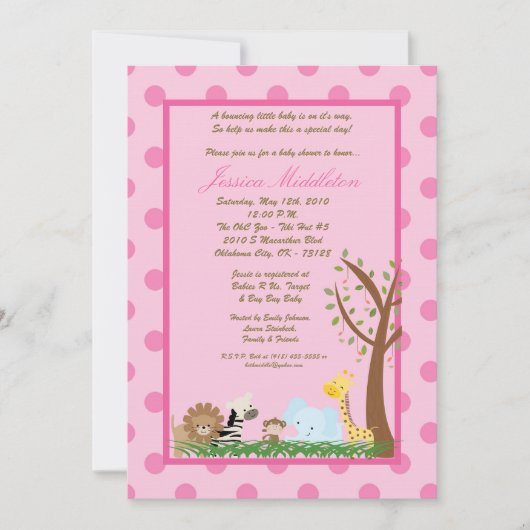 5x7 Roze Oerwoud Safari Baby shower Uitnodiging (Voorkant)