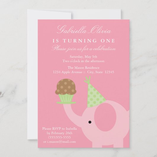 5x7 Roze olifant Birthday Uitnodiging (Voorkant)