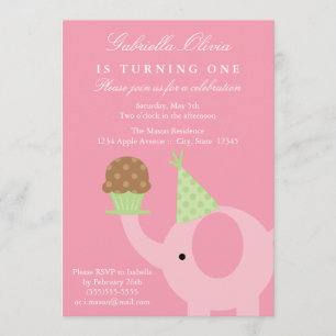5x7 Roze olifant Birthday Uitnodiging