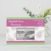 5x7 Roze Paisley Patroon Foto Aankondiging Geboort (Staand voorkant)
