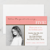 5x7 Roze plein Foto van Birthday Party Kaart (Voorkant / Achterkant)