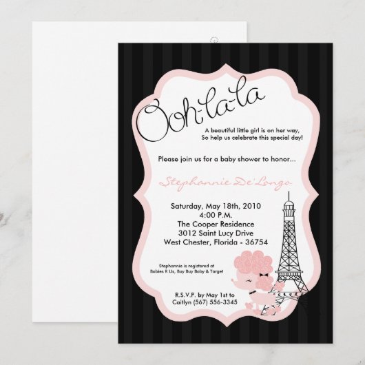 5x7 Roze Podle in de Uitnodiging van het Baby show (Voorkant / Achterkant)