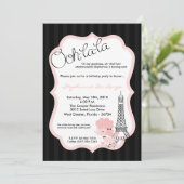 5x7 Roze Podle in Paris Birthday Party Invitation Kaart (Staand voorkant)
