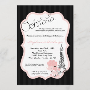 5x7 Roze Podle in Paris Birthday Party Invitation Kaart