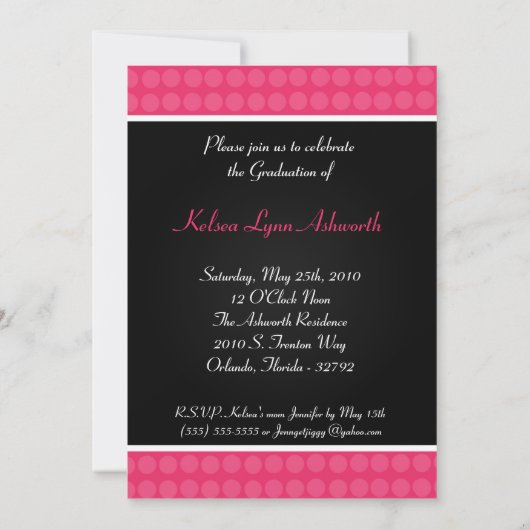 5x7 Roze Polka Dot Foto Afstuderen Uitnodiging (Achterkant)