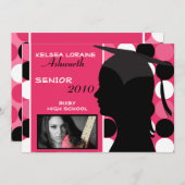 5x7 Roze Polka Dot Foto Afstuderen Uitnodiging (Voorkant / Achterkant)