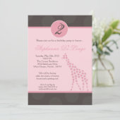 5x7 Roze Polka Dot Giraffe Verjaardag Par Uitnodig Kaart (Staand voorkant)
